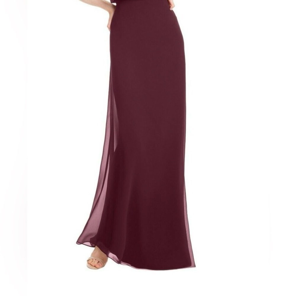 Bill Levkoff Wine Chiffon V-neck A-line Gown - Picture 8 of 9